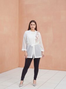 Urban Grace Dual-Layer Ensemble, a stunning 2-piece set featuring a structured long coat worn over a soft, matching inner shirt, crafted from premium fabric.