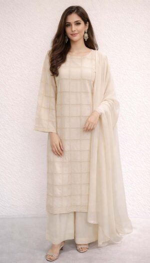 Azure Serenity Lace Ensemble, a stunning 3-piece mint green lawn suit featuring exquisite white lace on the neckline and sleeves, paired with a sheer white shaffon dupatta and matching white lace-hemmed trousers.