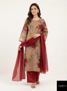 Azure Silk-Palazzo Sovereign, a stunning 3-piece ensemble featuring a premium lawn shirt, a sheer radiant shafon dupatta, and luxurious silk palazzo pants with a regal drape.