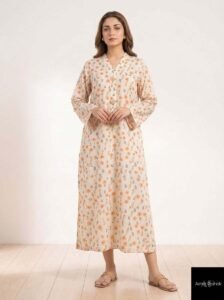 Solitaire Azure Tunic, a stunning 1-piece premium lawn kurta featuring a tailored Western-fusion cut and exquisite minimalist detailing.