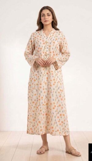 Solitaire Azure Tunic, a stunning 1-piece premium lawn kurta featuring a tailored Western-fusion cut and exquisite minimalist detailing.