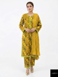 Velvet-Mist Crush Ensemble, a stunning 3-piece premium lawn suit featuring a tailored shirt, flawless lawn straight trousers, and a uniquely textured radiant crush dupatta.