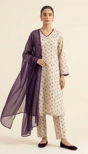 Seraphina Monograph, a stunning 3-piece premium lawn suit featuring exquisite lace work on the shirt, paired with flawless straight trousers and an ethereal radiant shaffon dupatta.